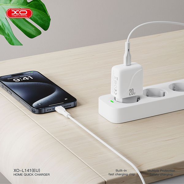 Сетевое зарядное устройство XO L141 Single USB-C 20W + Type-C кабель белый storm_group__XO-L141+C фото