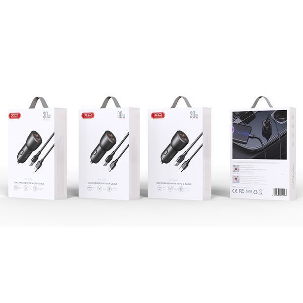 Автомобильное зарядное устройство XO CC54 USB QC3.0 18W + Lightning кабель черный storm_group__XO-CC54+L фото