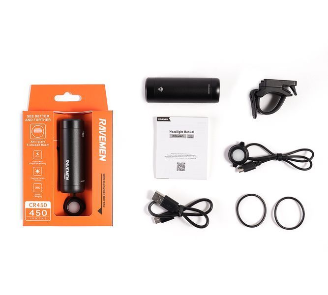 Велосипедна фара Ravemen CR450 (450 lm, 1600 mAh) дротова кнопка VLPR-6970232530467 фото