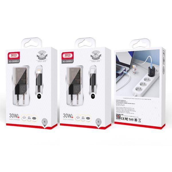 Мережевий зарядний пристрій XO CE05 Gan PD30W+QC3.0 18W+ Lighting кабель коричневий storm_group__XO-CE05+L фото