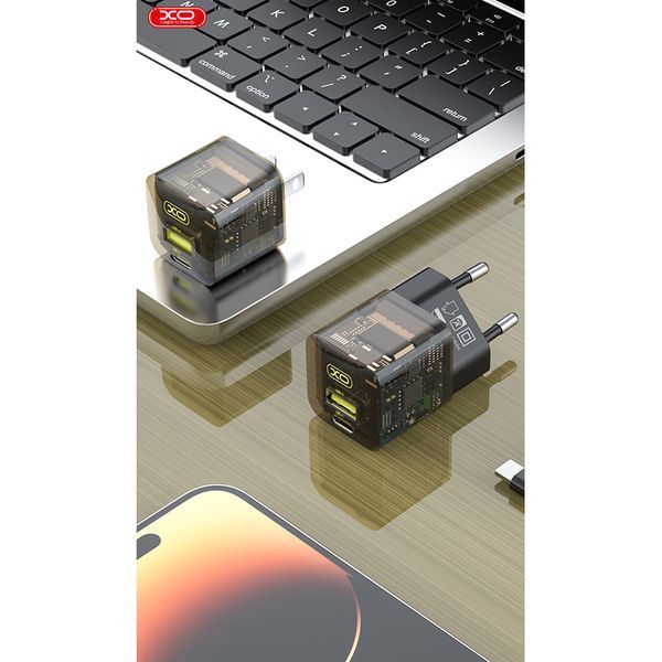 Мережевий зарядний пристрій XO CE05 Gan PD30W+QC3.0 18W+ Lighting кабель коричневий storm_group__XO-CE05+L фото