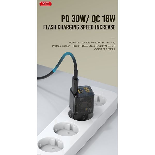 Сетевое зарядное устройство XO CE05 Gan PD30W+QC3.0 18W + Type-c кабель коричневый storm_group__XO-CE05+C фото