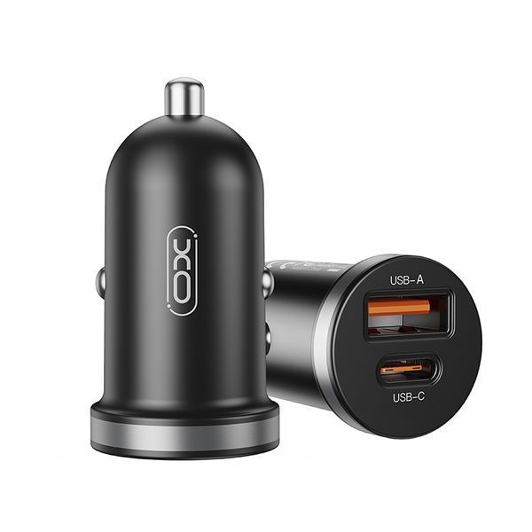 Автомобильное зарядное устройство XO CC56 Plastic mini 30W+ Lightning кабель черный storm_group__XO-CC56+L-black фото