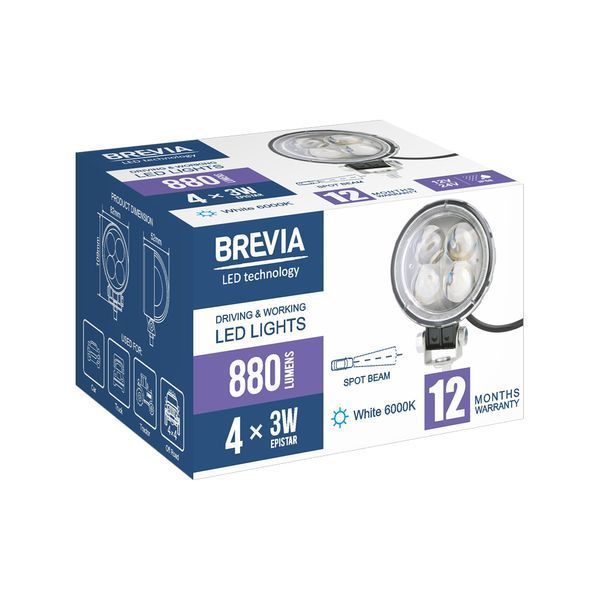 Фара світлодіодна Brevia ERISTAR 4D Spot 10-30V, 12W (4x3W), 880Lm, 1шт 10602RLX1 storm_group__10602RLX1 фото