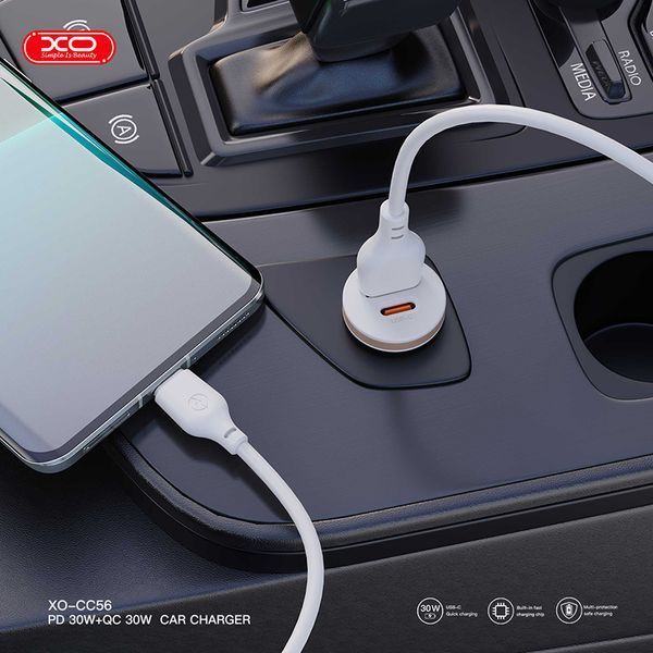 Автомобильное зарядное устройство XO CC56 Plastic mini 30W+ Type-c кабель белый storm_group__XO-CC56+C-white фото