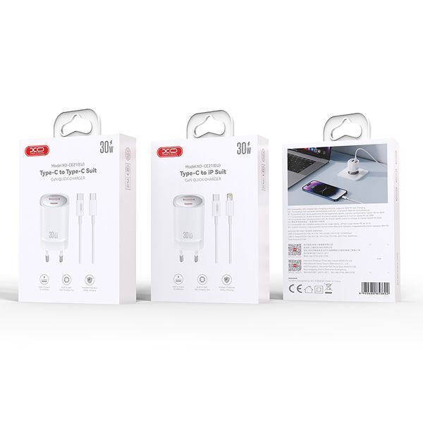 Сетевое зарядное устройство XO CE21 PD30W/PPS33W 1USB-A+1USB-C + Lightning кабель белый storm_group__XO-CE21+L фото