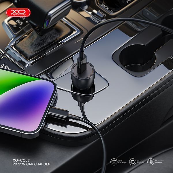 Автомобильное зарядное устройство XO CC57 PD25W Smart Metal Single C Port + Type-C кабель черный storm_group__XO-CC57+C фото