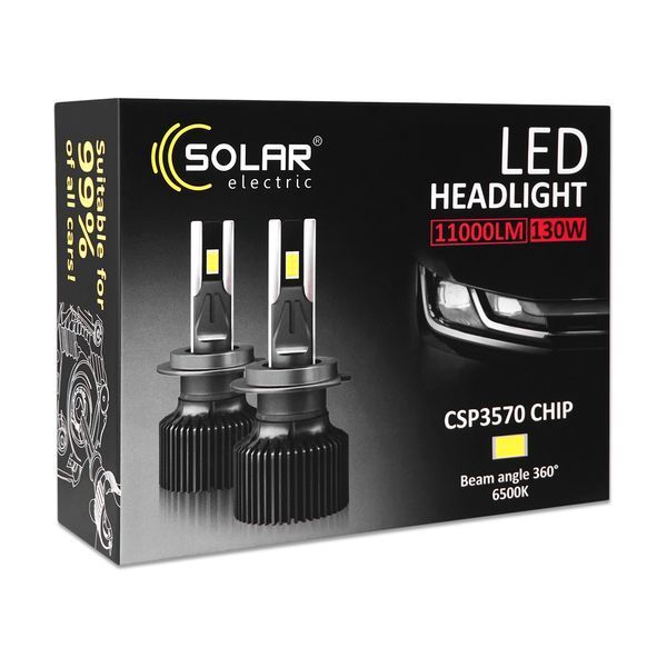 Автолампа Solar LED H7 12/24V 130W 11000Lm 6500K CSP3570 2шт 8707S2 storm_group__8707S2 фото