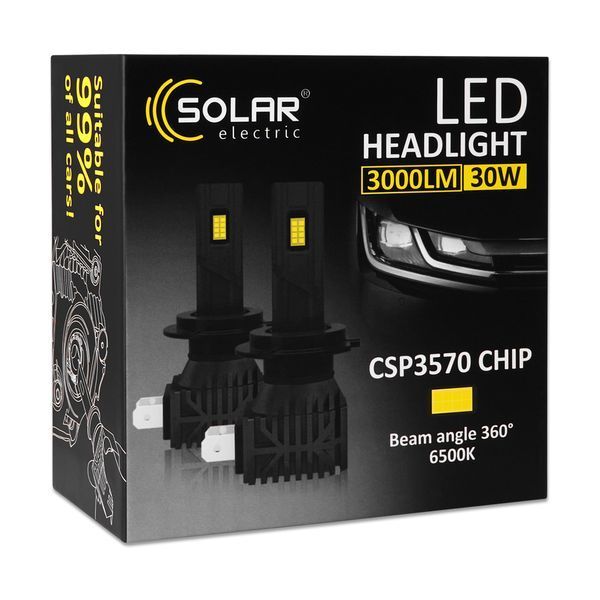 Автолампа Solar LED H7 12/24V 30W 3000Lm 6500K CSP3570 2шт 8407S2 storm_group__8407S2 фото
