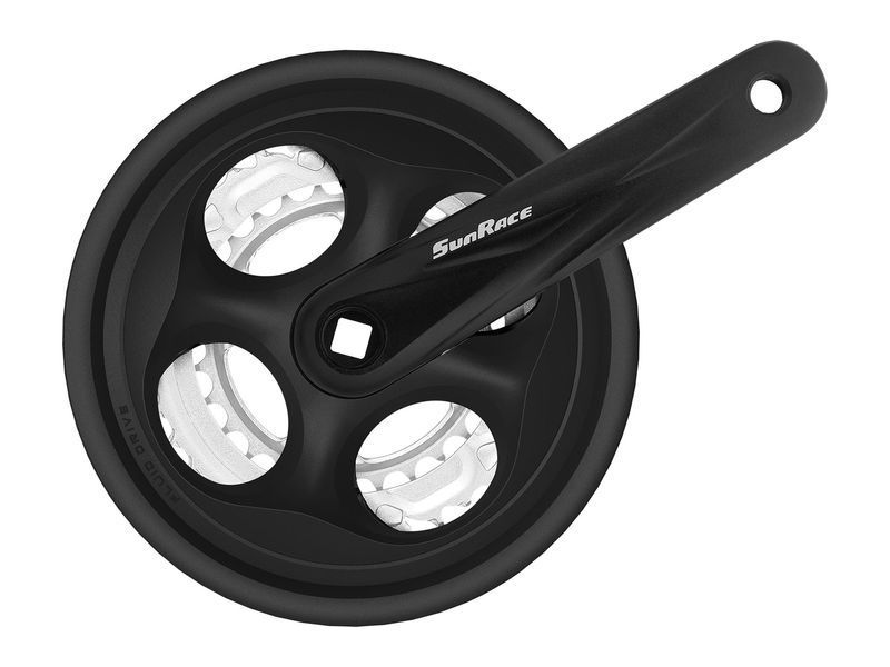 Шатун SUN RACE FCM300 28/38/48T CG (защита цепи), под квадрат, L175мм, чёрно-серебристый VLPL-CHW-95-89 фото