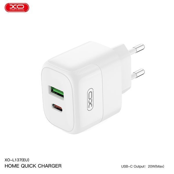 Мережевий зарядний пристрій XO L137 PD20W/QC18W 1USB-A+1USB-C + Type-c кабель білий storm_group__XO-L137+C фото