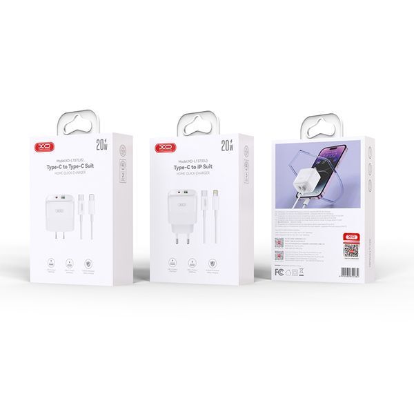 Мережевий зарядний пристрій XO L137 PD20W/QC18W 1USB-A+1USB-C + Type-c кабель білий storm_group__XO-L137+C фото