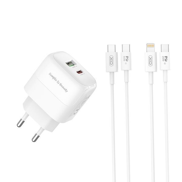 Мережевий зарядний пристрій XO L137 PD20W/QC18W 1USB-A+1USB-C + Type-c кабель білий storm_group__XO-L137+C фото