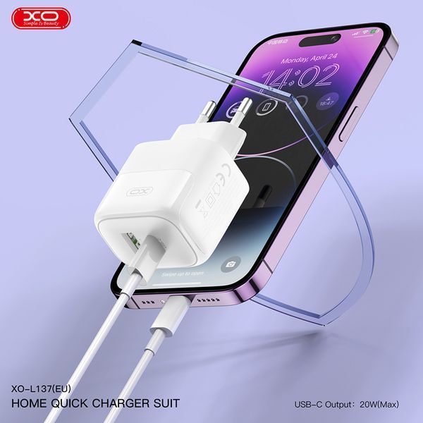 Мережевий зарядний пристрій XO L137 PD20W/QC18W 1USB-A+1USB-C білий storm_group__XO-L137 фото