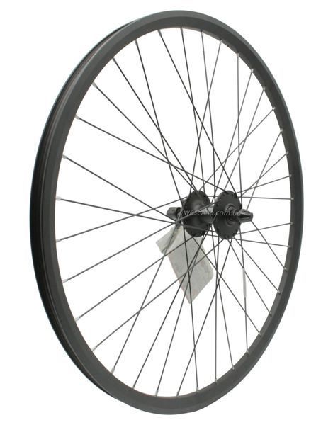 Колесо 26 перед, обід 2-ний чорний дисковий, втулка SHIMANO DEORE FH-M525A, диск 6 болтів,ексцентрик,чорна спиця WSTV-04-032 фото