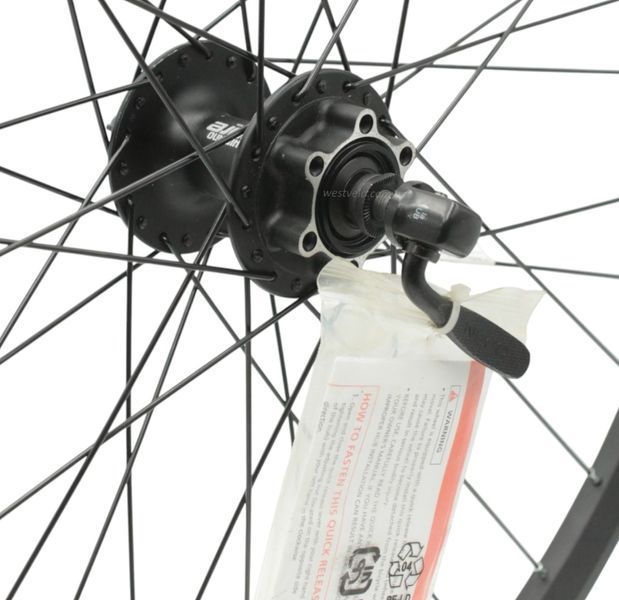 Колесо 26 перед, обід 2-ний чорний дисковий, втулка SHIMANO DEORE FH-M525A, диск 6 болтів,ексцентрик,чорна спиця WSTV-04-032 фото